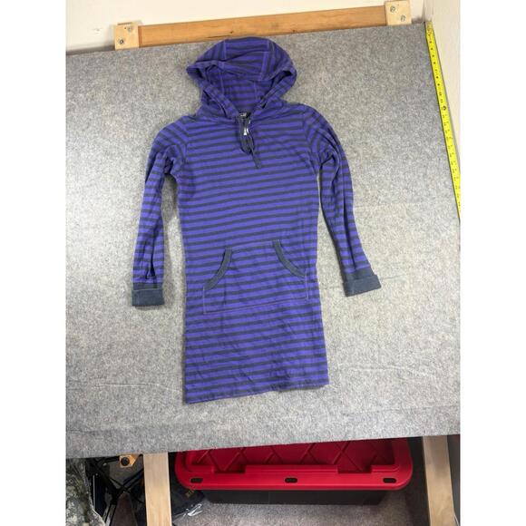 Womens Patagonia Organic Cotton Hoodie Dress Purple Gray Stripe Small - Picture 1 of 3